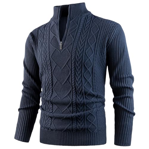 OlyljpinZ Herren Pullover Half Zip Strickpullover Sweater Rollkragen Arbeitspullover Herbst Winter Microfleece Sweatshirt Feinstrick Langarmshirt Thermo Pulli Winterpullover mit Stehkragen von OlyljpinZ