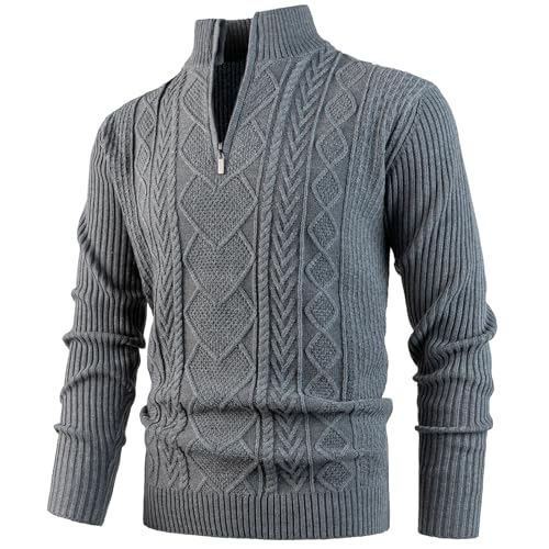 OlyljpinZ Herren Pullover Half Zip Strickpullover Sweater Rollkragen Arbeitspullover Herbst Winter Microfleece Sweatshirt Feinstrick Langarmshirt Thermo Pulli Winterpullover mit Stehkragen von OlyljpinZ