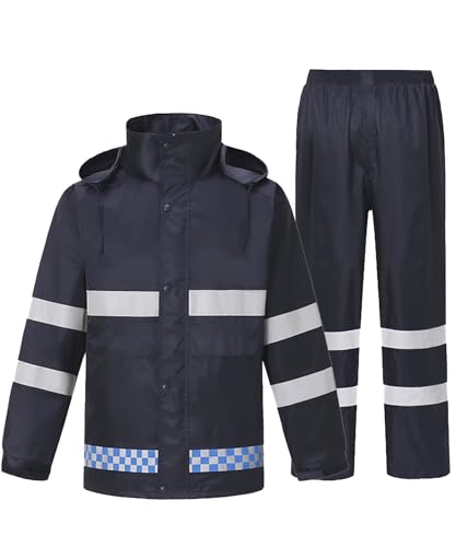 OlyljpinZ Herren Regenanzug Wasserdicht Anzug Outdoor Anti-Sturm Atmungsaktiv Regenbekleidung Ultra-Lite Erwachsenen Arbeit Regenmantel mit Kapuze und Regenhose Schwere Wasserdichte Jacke von OlyljpinZ