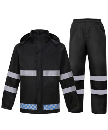 OlyljpinZ Herren Regenanzug Wasserdicht Anzug Outdoor Anti-Sturm Atmungsaktiv Regenbekleidung Ultra-Lite Erwachsenen Arbeit Regenmantel mit Kapuze und Regenhose Schwere Wasserdichte Jacke von OlyljpinZ