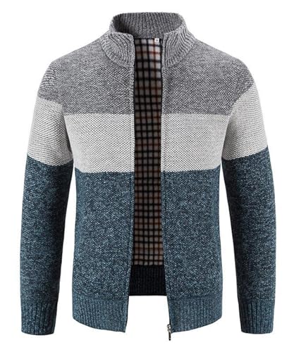 OlyljpinZ Herren Strickjacke Mit Stehkragen Fleecejacke Sweatjacke Trachtenjacke Langarm Fleece-gefüttert Winterjacke Gestrickt Wintermantel mit Reißverschluß und Taschen von OlyljpinZ