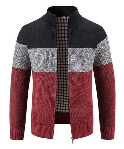 OlyljpinZ Herren Strickjacke Mit Stehkragen Fleecejacke Sweatjacke Trachtenjacke Langarm Fleece-gefüttert Winterjacke Gestrickt Wintermantel mit Reißverschluß und Taschen von OlyljpinZ