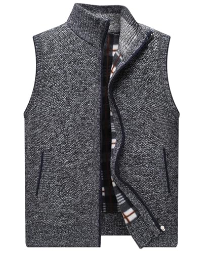 OlyljpinZ Herren Strickweste mit Stehkragen Fleece-Fütterung Ärmellose Strickjacke Pullunder Strickweste mit Reißverschluss Dicker Gilet Winterweste für Männer von OlyljpinZ