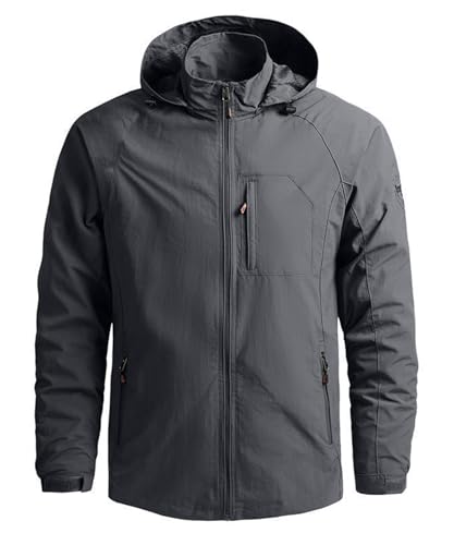 OlyljpinZ Herren Übergangsjacke Winddicht Softshelljacke Outdoor Funktionsjacke Full-Zip Freizeitjacke Windbreaker Leicht Wanderjacke Sport Outdoorjacke mit Abnehmbarer Kapuze von OlyljpinZ