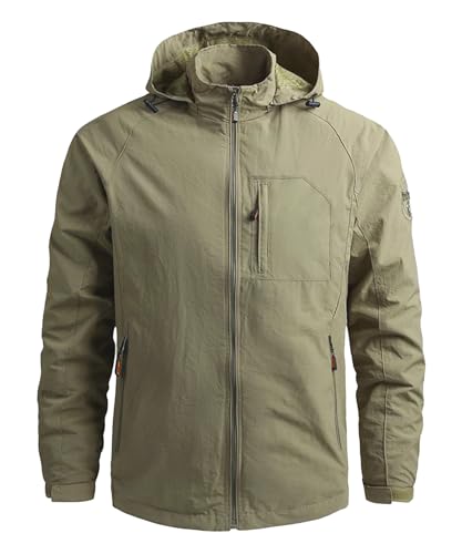 OlyljpinZ Herren Übergangsjacke Winddicht Softshelljacke Outdoor Funktionsjacke Full-Zip Freizeitjacke Windbreaker Leicht Wanderjacke Sport Outdoorjacke mit Abnehmbarer Kapuze von OlyljpinZ