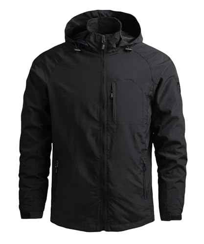 OlyljpinZ Herren Übergangsjacke Winddicht Softshelljacke Outdoor Funktionsjacke Full-Zip Freizeitjacke Windbreaker Leicht Wanderjacke Sport Outdoorjacke mit Abnehmbarer Kapuze von OlyljpinZ