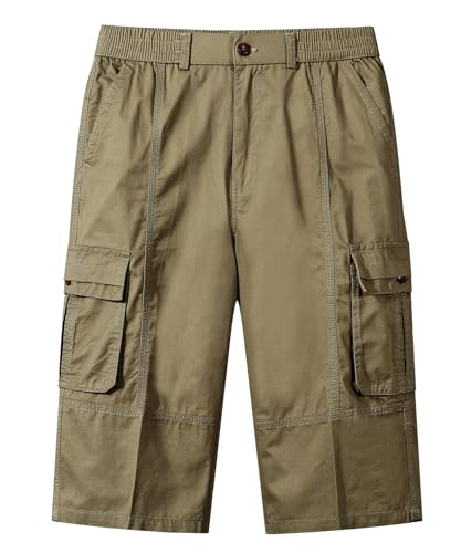 OlyljpinZ Kurze Hosen Herren Baumwolle 3/4 Cargo Shorts Outdoor Sommer Freizeithose Leichte Bermuda Casual Sommerhose Stretch Cargohose Chino Shorts Hose Elastische Taille mit Multi Taschen von OlyljpinZ
