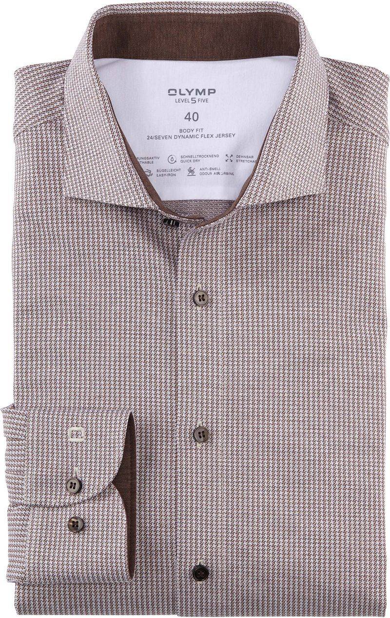 OLYMP Hemd Level 5 24/Seven Pied de Poule Braun - Größe 37 von Olymp