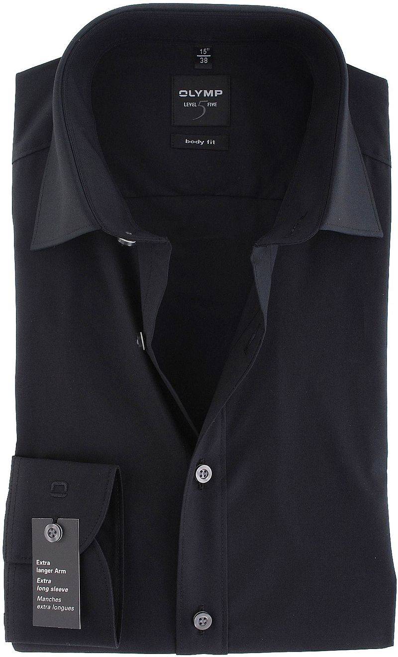 OLYMP Level Five Hemd Extra Lange Ärmel Schwarz Body Fit - Größe 39 von Olymp