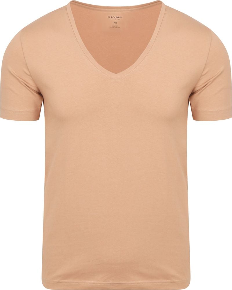OLYMP Level Five Unterziehshirt/ T-Shirt in Caramel mit V-Hals & - Größe M von Olymp