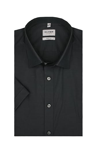 OLYMP Herren Businesshemd | Level Five Body Fit | Kurzarm | Bügelleicht | New York Kent Kragen | ohne Brusttasche | Anthrazit | Größe 40 von OLYMP
