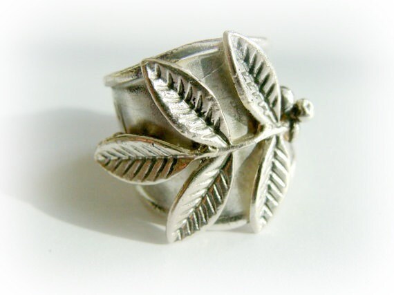 Breiter Band Silber Ring - Sterling Panzer Schmuck Olivenbaum von Olympias