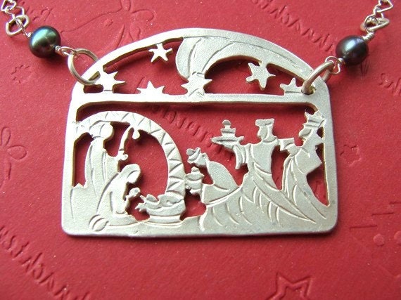 Krippe Silber Halskette - Weihnachten Schmuck Religiöser Kind in Der Jesuskind 925 von Olympias