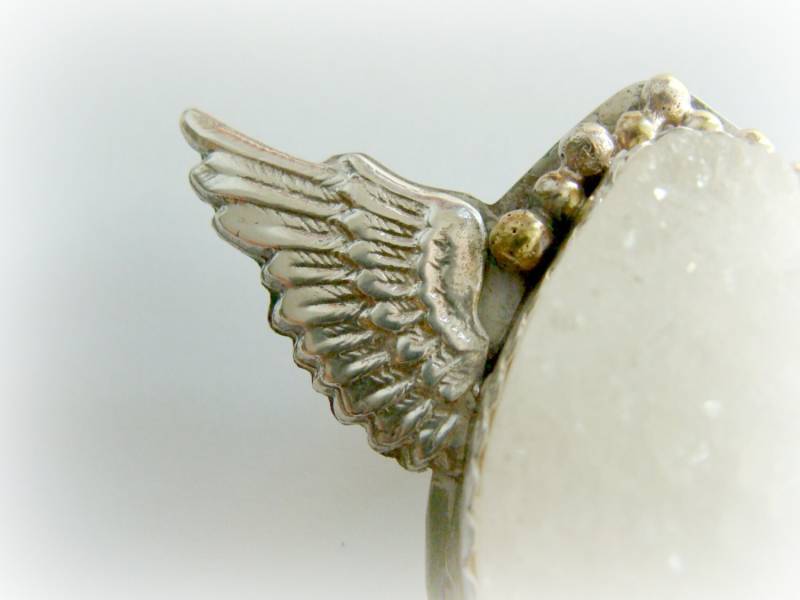 Schutzengel Silberschmuck - Großer Druzy Achat Schmuck Schneeengel Silbernadel Brosche Engel von Olympias