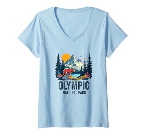Damen Olympic National Park Washington Souvenir Männer Frauen T-Shirt mit V-Ausschnitt Damen Olympic National Park Washington Souvenir Männer Frauen T-Shirt mit V-Ausschnitt von Olympic National Park Washington