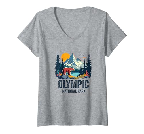 Damen Olympic National Park Washington Souvenir Männer Frauen T-Shirt mit V-Ausschnitt Damen Olympic National Park Washington Souvenir Männer Frauen T-Shirt mit V-Ausschnitt von Olympic National Park Washington