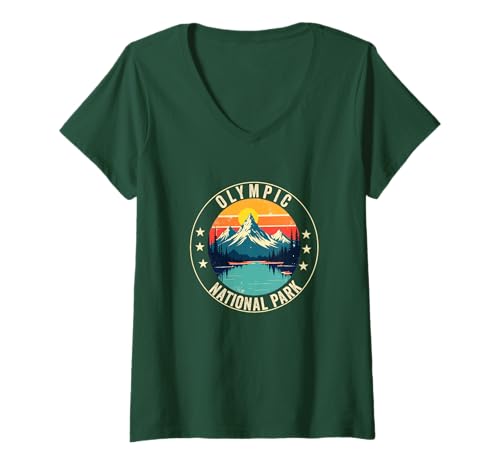 Damen Olympic National Park Washington Souvenir Männer Frauen T-Shirt mit V-Ausschnitt Damen Olympic National Park Washington Souvenir Männer Frauen T-Shirt mit V-Ausschnitt von Olympic National Park Washington