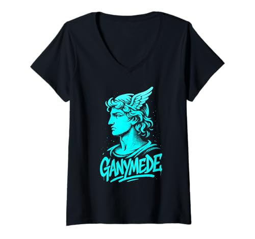 Damen Ganymed Graffiti Mythologie Kunstwerk T-Shirt mit V-Ausschnitt Damen Ganymed Graffiti Mythologie Kunstwerk T-Shirt mit V-Ausschnitt von Olympus-Street