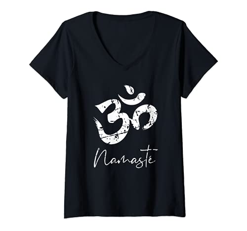 Damen Namaste Om Grafik Aum Yoga Design Zen Meditation Buddhismus T-Shirt mit V-Ausschnitt von Om Zen Design Co.
