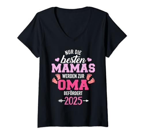 Damen Besten Mamas werden zur Oma befördert 2025 T-Shirt mit V-Ausschnitt von Oma 2025 Shop