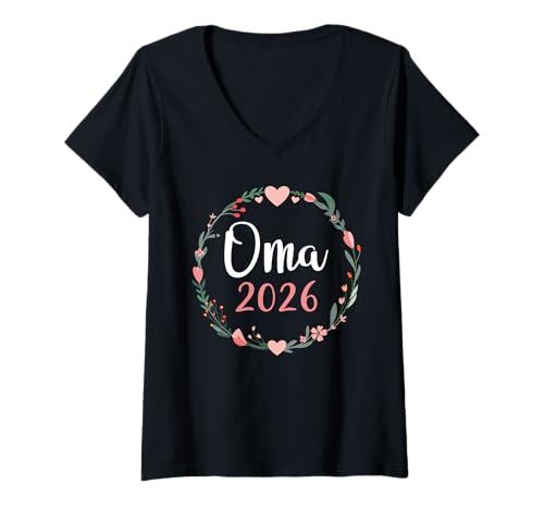 Damen Oma 2026 Baby Verkündung T-Shirt mit V-Ausschnitt von Oma 2026 Baby Verkündung Shop