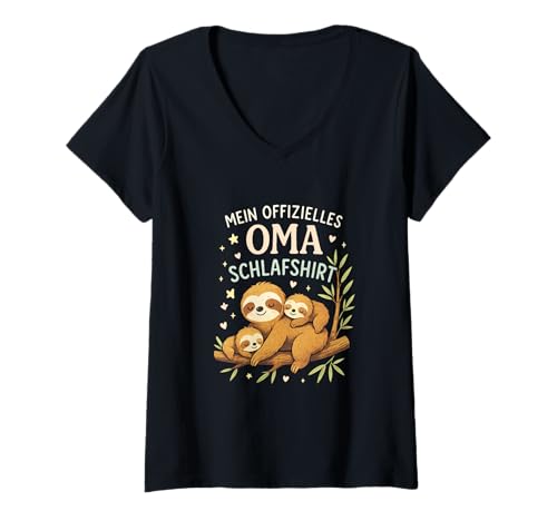 Damen Mein Offizielles Oma Schlafshirt - Muttertag Mama T-Shirt mit V-Ausschnitt von Oma Enkel Lustiges Muttertagsgeschenk Enkelkinder