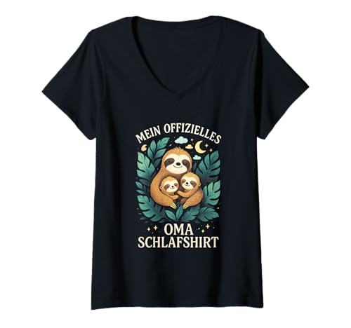 Damen Mein Offizielles Oma Schlafshirt - Muttertag Mama T-Shirt mit V-Ausschnitt von Oma Enkel Lustiges Muttertagsgeschenk Enkelkinder