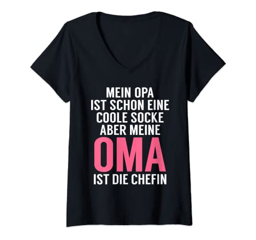 Damen Meine Oma ist die Chefin Lustiger Spruch Großmutter Omi T-Shirt mit V-Ausschnitt von Oma Geschenke