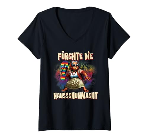 Damen Fürchte Die Hausschuhmacht Lustige Oma Humor T-Shirt mit V-Ausschnitt Damen Fürchte Die Hausschuhmacht Lustige Oma Humor T-Shirt mit V-Ausschnitt von Oma Humor Familie Witziger Spruch