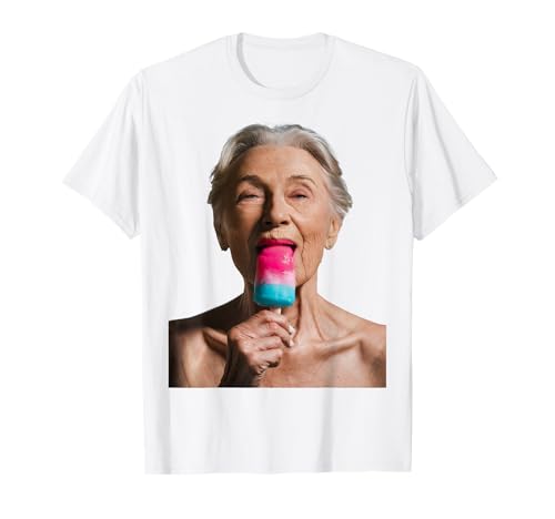 Oma Leckt Eis T-Shirt - Damen - Weiß - S - U-Ausschnitt - Klassisch - Unisex - Polyester 100% - Novelty Design - Kurze Ärmel von Oma Leckt An Eis Creme Shirts