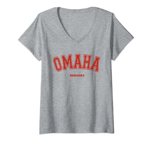 Damen Omaha Nebraska NE rote Buchstaben-Grafik auf Omaha T-Shirt mit V-Ausschnitt von Omaha Nebraska USA