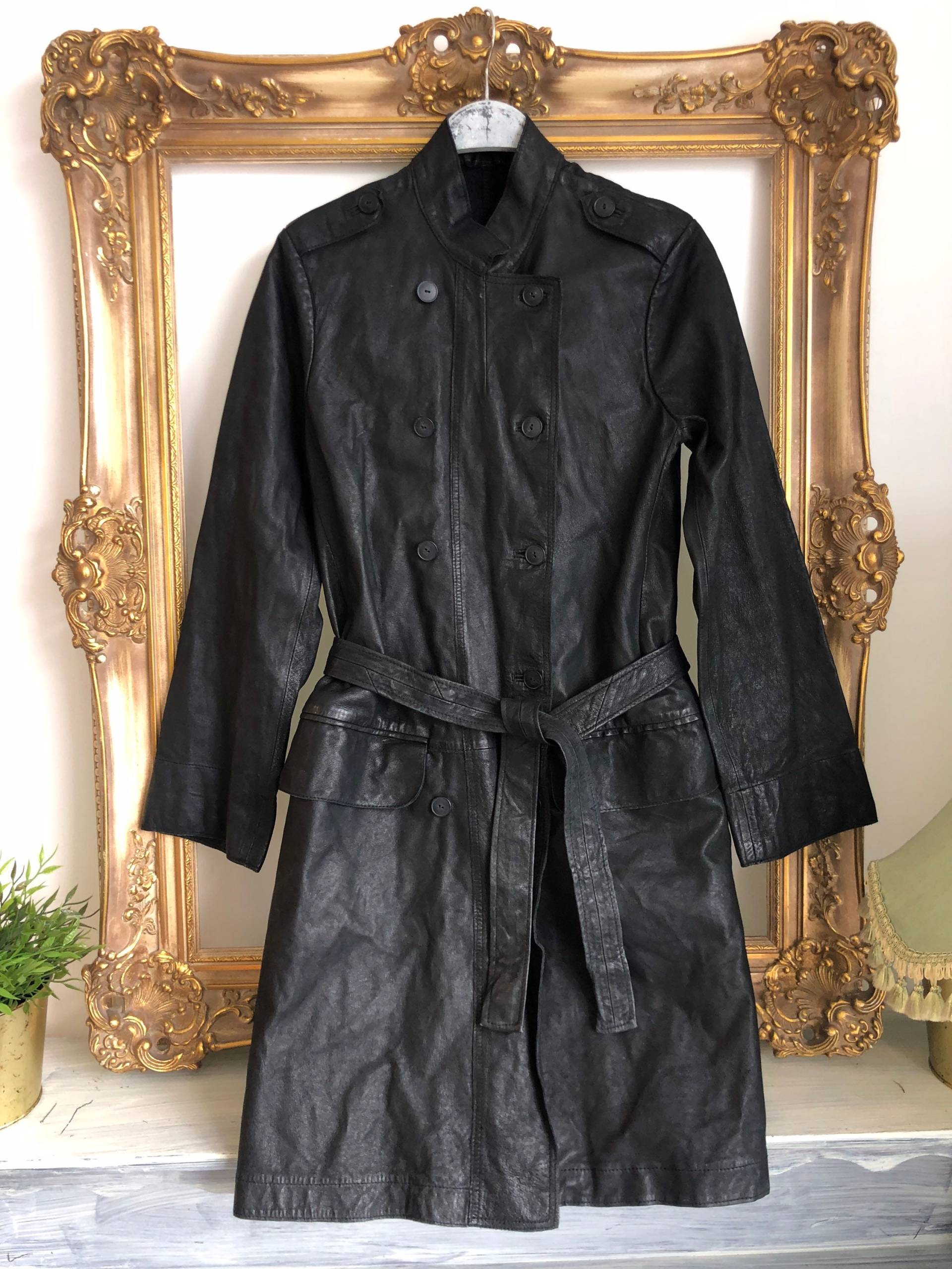 Y2K Vintage Weiche Lederjacke Mansharey Woman Sz M Weiches Leder Trench Langer Ledermantel Schwarzes Duster von OmaigodVintage