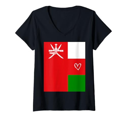 Damen Oman Flagge Omani Herz Stolzer Erbe Nationalfeiertag Damen Herren T-Shirt mit V-Ausschnitt von Oman Flag Omani Heart Proud National Gifts Idea