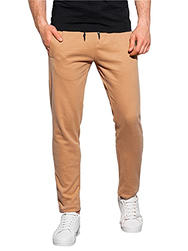 Ombre Herren Sporthose Joggers Pants Workout Jogginghose Freizeit Sportanzug mit Kordelzug Taschen 100% Baumwolle S-XXL (L, Camel) von Ombre