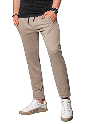 Ombre Herren Sporthose Joggers Pants Workout Jogginghose Freizeit Sportanzug mit Kordelzug Taschen 100% Baumwolle S-XXL (M, Beige) von Ombre