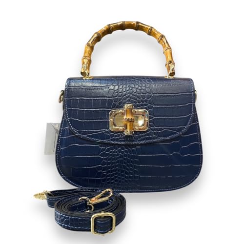 Ombrelli Domizio dal 1989 Damentasche 100% Leder Griff aus Bambusrohr Handarbeit Made in Italy Farbe Blau von Ombrelli Domizio dal 1989