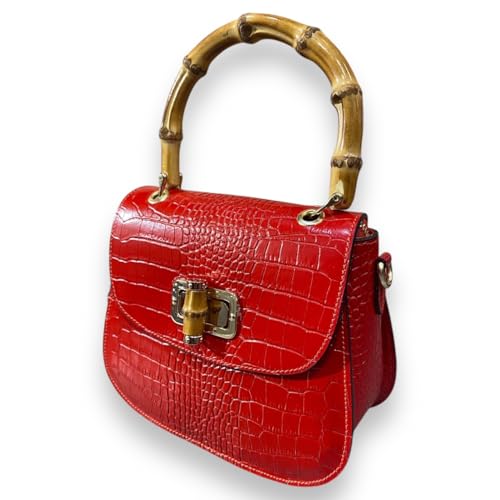 Ombrelli Domizio dal 1989 Damentasche 100% Leder Griff aus Bambusrohr Handarbeit Made in Italy Farbe Rot von Ombrelli Domizio dal 1989