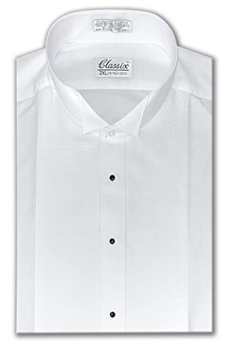 OmegaTux Herren Piqué-Flugkragen Smokinghemd Cabrio Manschetten - Weiß - Large(16-16.5") 34-35" Ärmel von OmegaTux