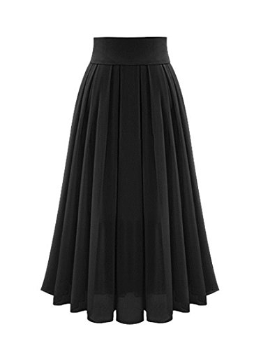 Omela Damen Hohe Taille Chiffonrock Langer Rock a linien Faltenrock Prinzessin Rock, Schwarz (Schwarz), EU36 von Omela