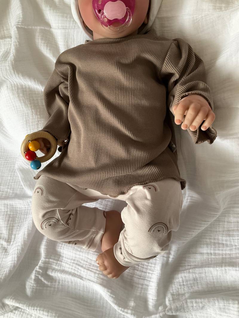 Baby Shirt Ribjersey Leggings Gr. 68 Babyhose Mädchen Hose Tunika, Rippenjersey Kombinierbar Zum Set Beige Regenbogen von OmennyS
