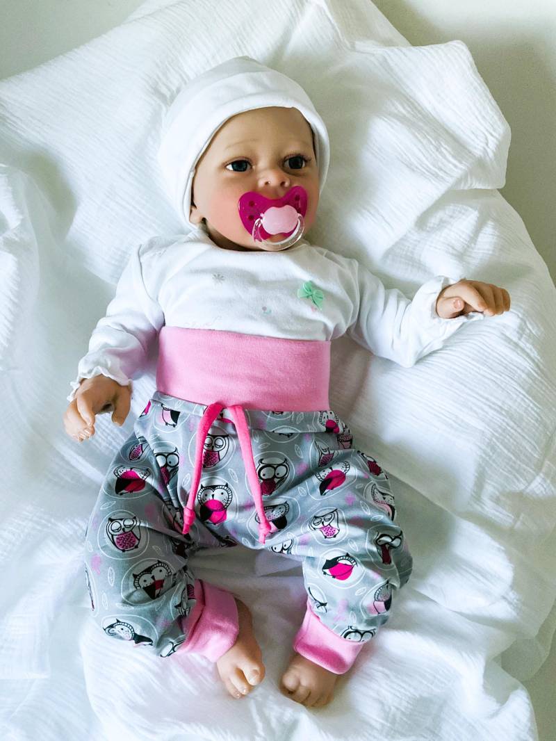 Gr. 62-68 Baby Hose Mädchen Pumphose Mitwachshose Pumpi Babyhose Haremshose Eulen Grau Rosa von OmennyS