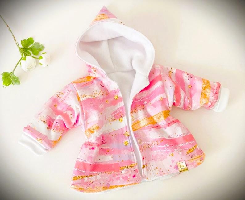 Gr. 62 68 Babyjacke Mädchen Mantel Baby Zum Wenden Zwergenmantel Zipfeljacke Jersey Fleece Gefüttert von OmennyS