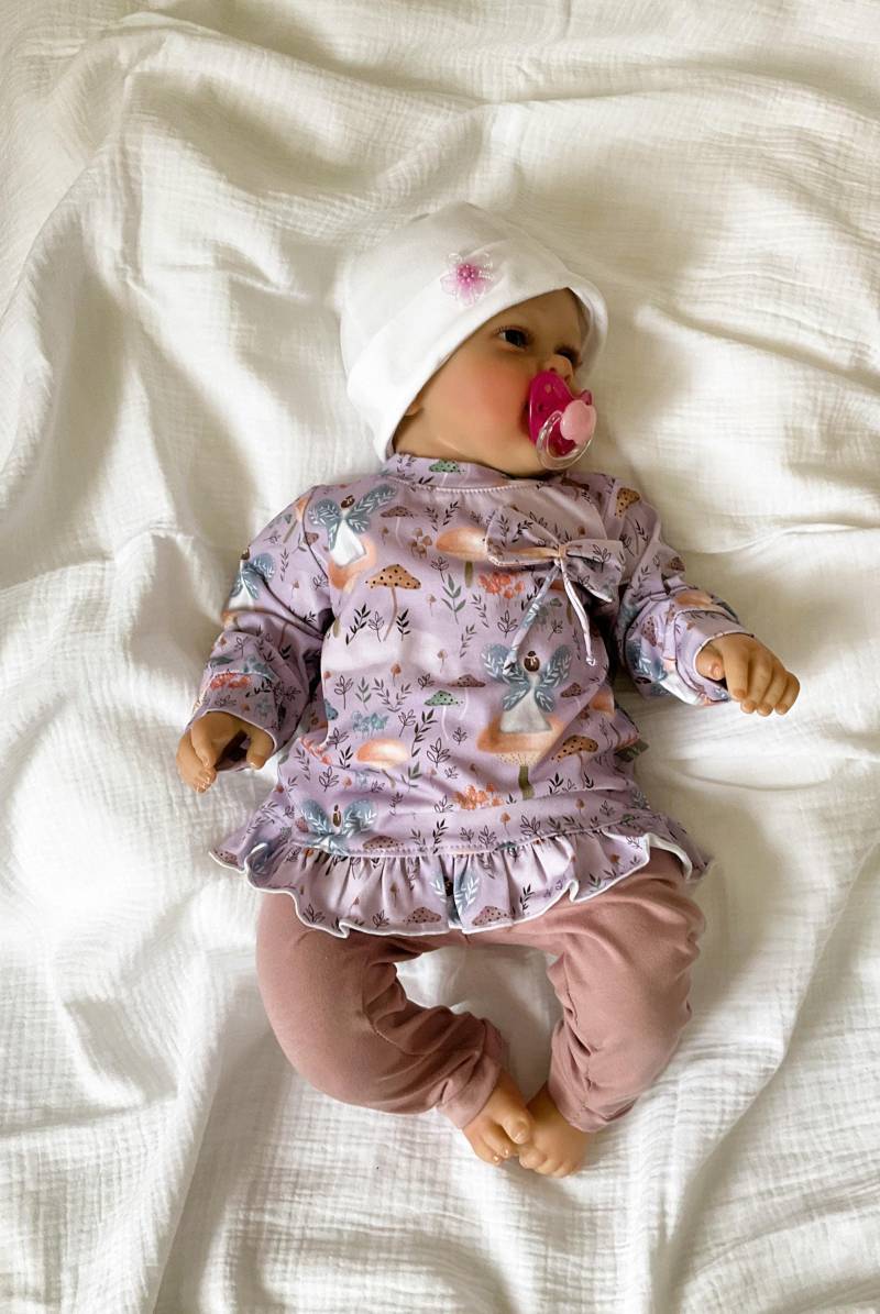 Gr. 68 Baby Shirt Hose Leggings Mädchen Set 2 Teile Pullover Bluse Pulli Tunika Babyshirt Babykleid Lila Flieder Bio Jersey Ribjersey von OmennyS