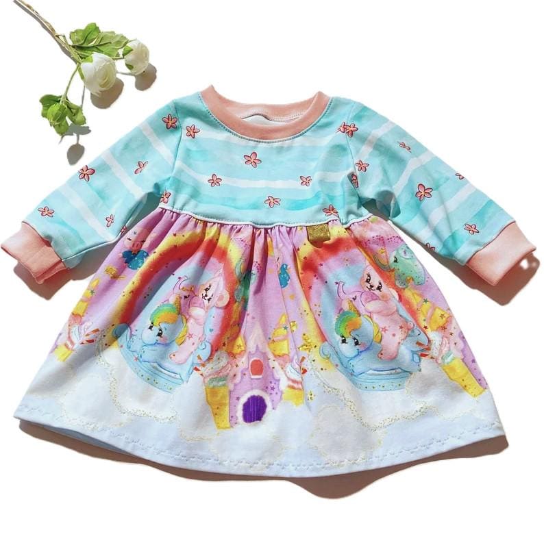 Gr. 74 Baby Kleid Hängerchen Tunika Mädchen Kleidchen Langarm Regenbogenfarben Teddy Herzen von OmennyS