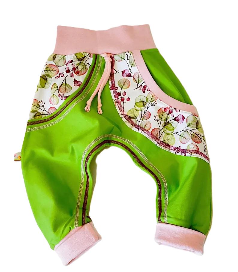 Babyhose Mädchen Hose Baby Pumphose Jogginghose Gr. 74 Cargohose Mitwachshose Haremshose Grün Rosa Sommerhose von OmennyS