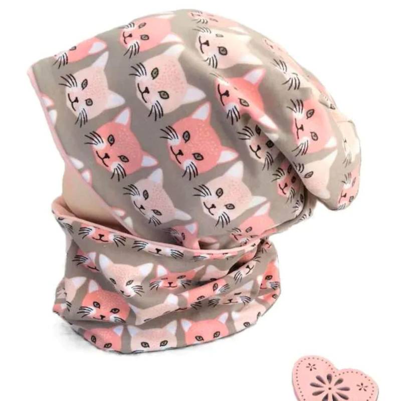 Ku 49 50 51 52 53 Set Mütze Beanie Loop Halstuch Jersey Mädchen Rosa Grau Innen Mit Gefüttert von OmennyS