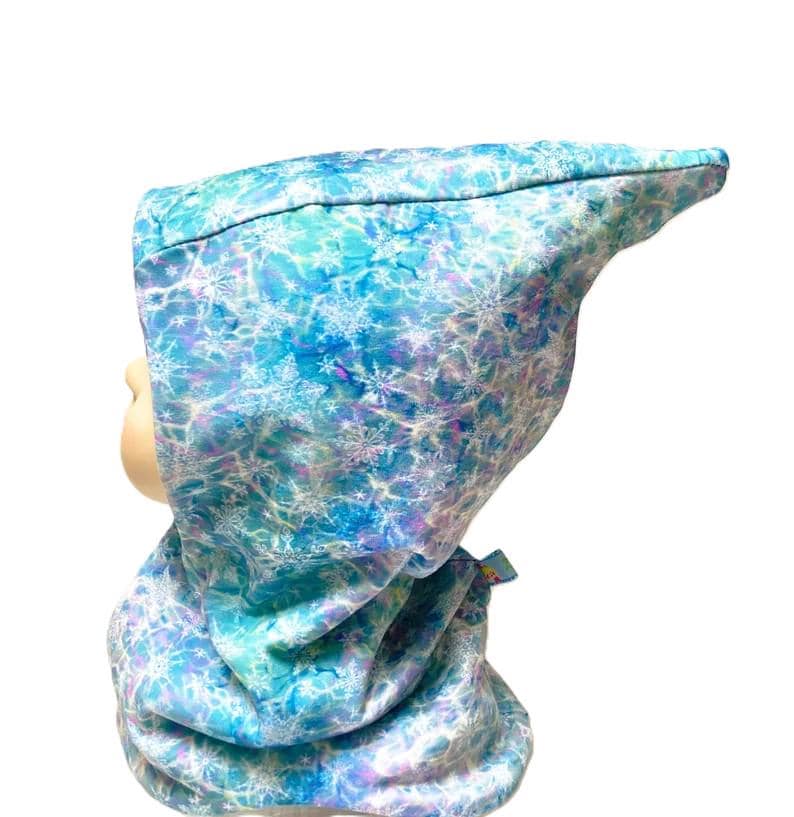 Ku 50 51 52 Schlupfmütze Schalmütze Mütze Loop Zipfelmütze Schlauchmütze Winter Mädchen Schneeflocken Eisblumen Grün Türkis von OmennyS