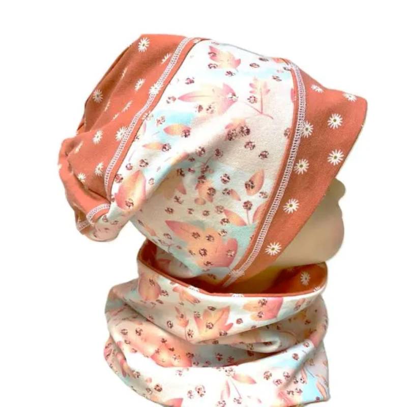 Set Mütze Beanie Loop Schal Mädchen Kinder Ku 51 52 53 54 Schlauchschal Slouch Herbst Laub Blätter von OmennyS