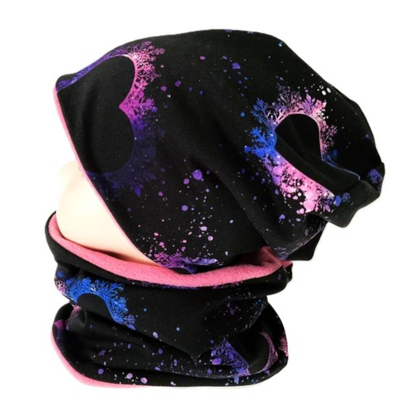 Ku 52 53 54 Set Mütze Beanie Wintermütze Loop Schlauchschal Schal Mädchen Jersey Fleece Gefüttert Warm Winter Schnee Herzen von OmennyS