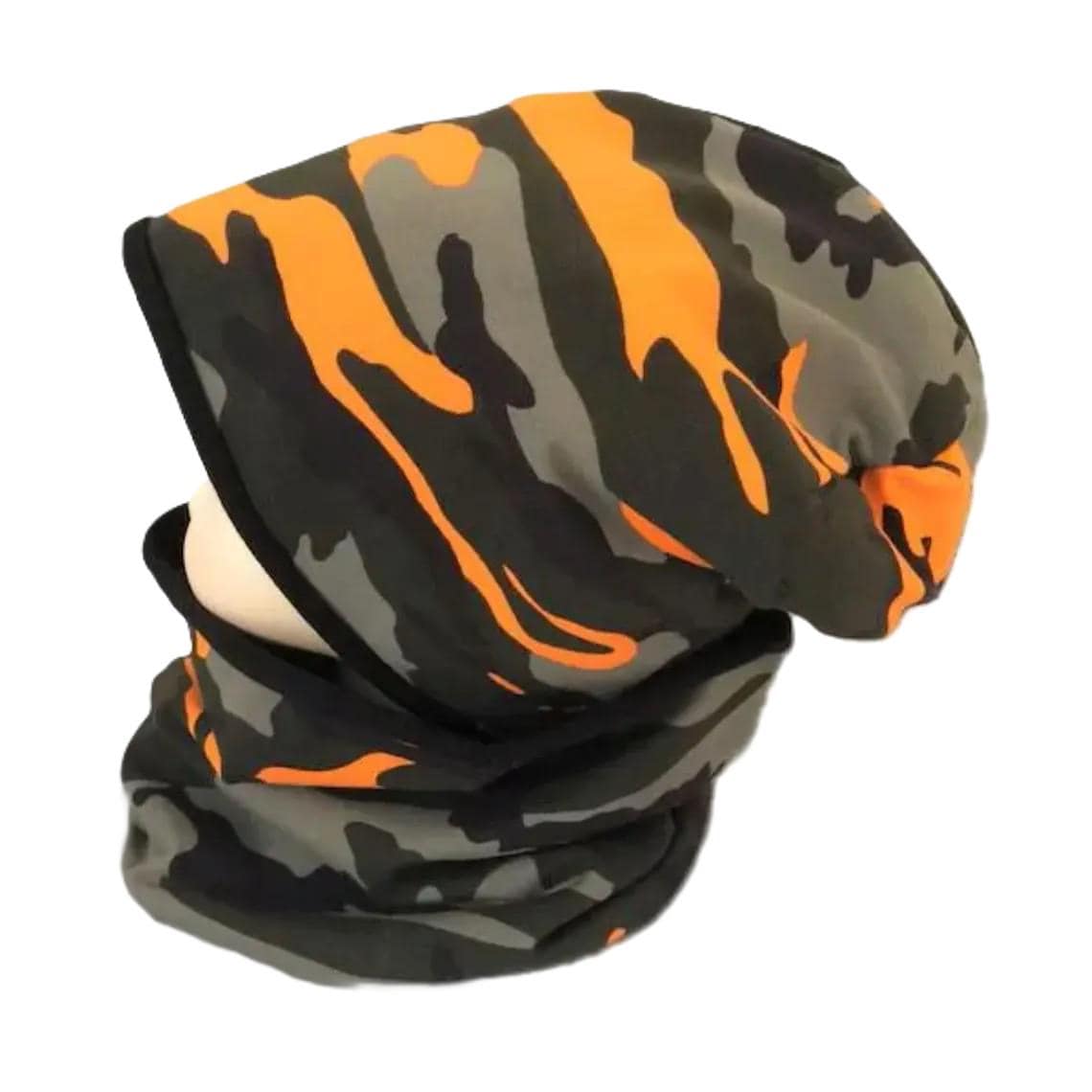 Set Mütze Loop Junge Beanie Kinder Schal Schlauchschal Slouch Camouflage Tarnmuster Gefüttert Mit Jersey Oder Fleece 2 Teile Orange Schwarz von OmennyS